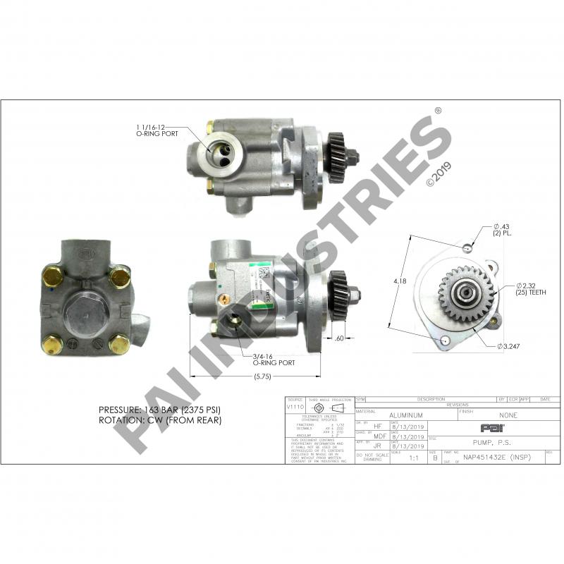 PAI 451432E NAVISTAR 1686649C91 POWER STEERING PUMP (CW) (2,375