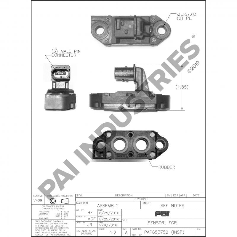 PAI 853752 MACK & VOLVO 22181342 EGR DIFFERENTIAL SENSOR (OEM)