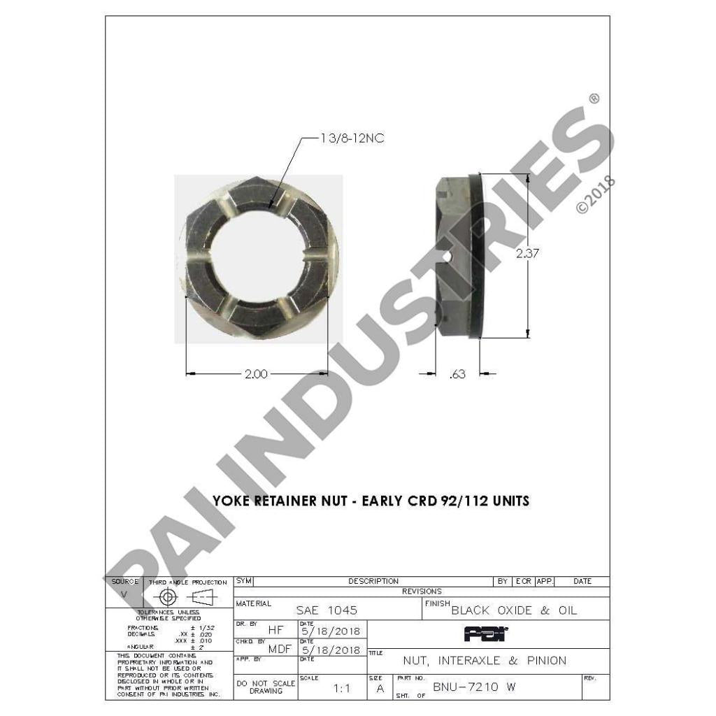 PAI BNU-7210 MACK 23AX164 DRIVE YOKE NUT (CRDPC 92/112 / CRD 93/113) (USA)