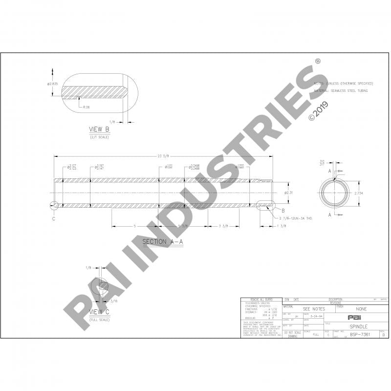 PAI BSP-7361 MACK 22QF474 SPINDLE (44,000 LB AXLE) (CURRENT) (USA)