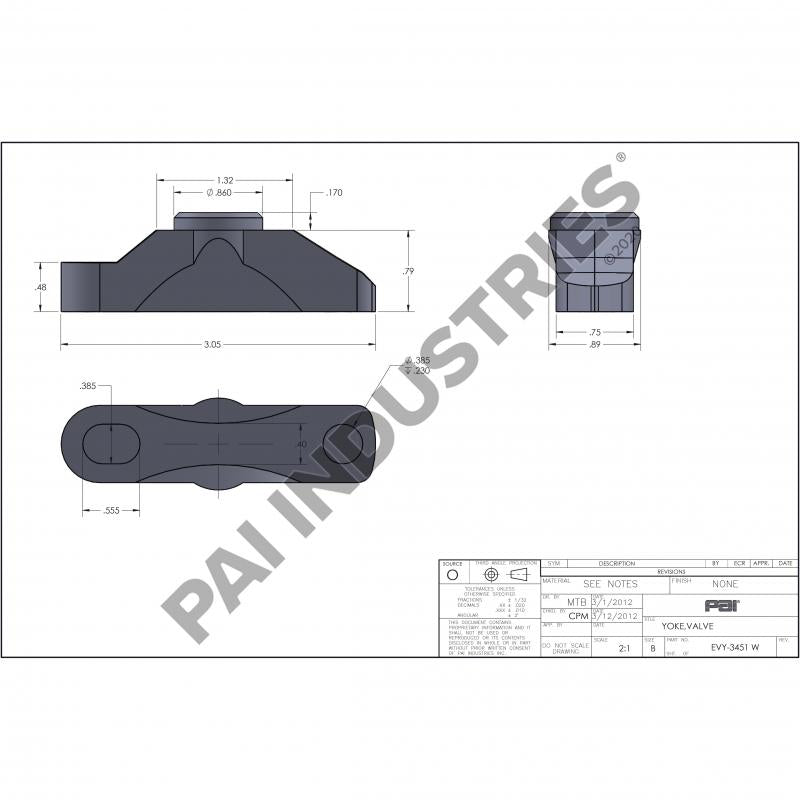 PAI EVY-3451 MACK 891GC328A VALVE YOKE (PINLESS) (E7 / E-TECH / ASET) (OEM)