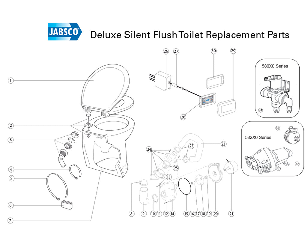 JABSCO® 580XX DELUXE FLUSH TOILET REPAIR PARTS | woodineparts.com