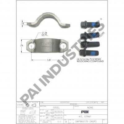 PAI 960170 DANA 3-70-28X UNIVERSAL JOINT STRAP KIT (1350, 1410) (MAK 2104-37028X, NAV 1662883C91)